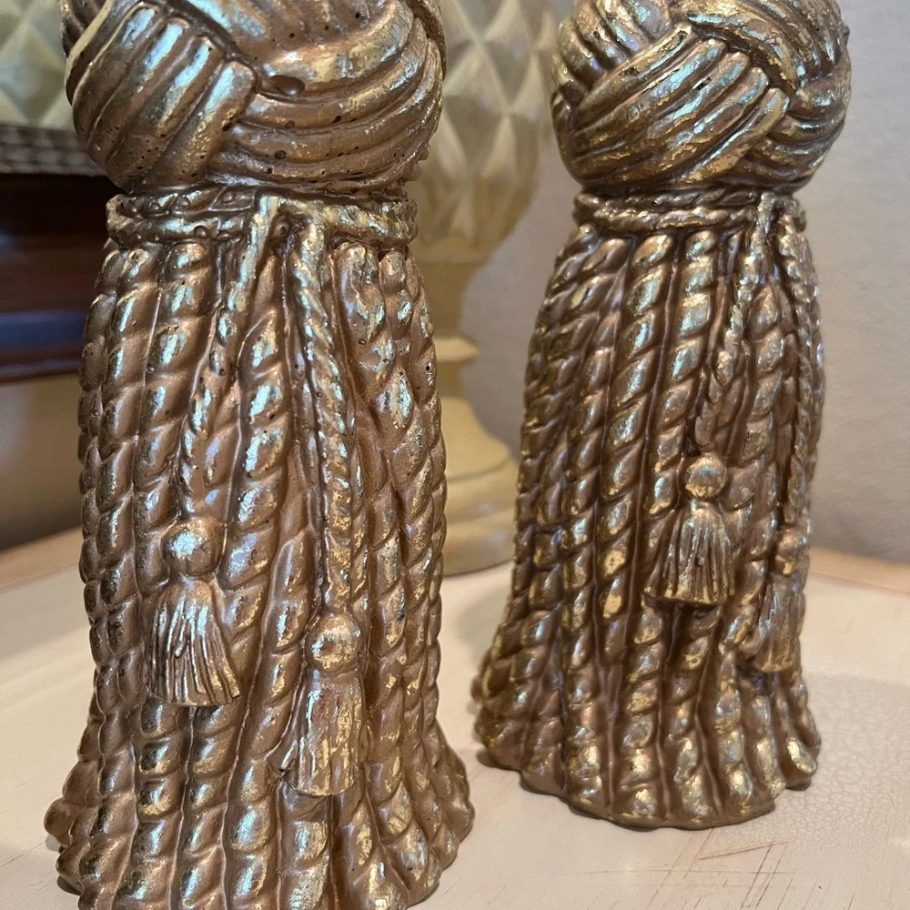 Vintage 1970s Hollywood Regency Dorothy Draper Style Tassel Candle Holders-Pair